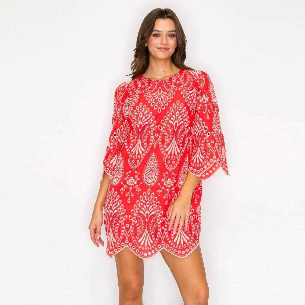 NEW LOVE WEDNESDAY valencia embroidered mini dress in red & white